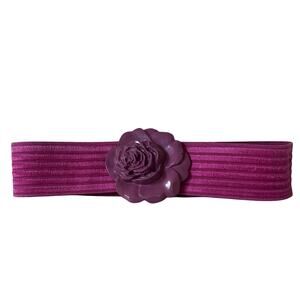 Vintage stretch belt metal rose belt buckle statement 80s floral feminine S